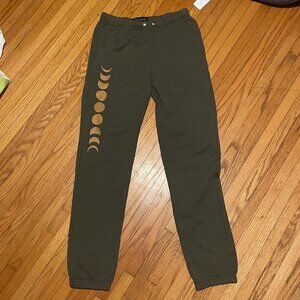 NWT Treasure & Bond Kids' Moon Graphic Green Cotton Joggers Girls XL 14 / 16